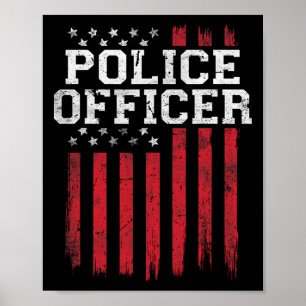 Affiche Police Officier Drapeau Américain Patriot Patrioti