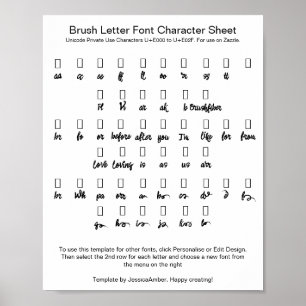 Affiche Polices de lettres pinceau Feuille de caractères a
