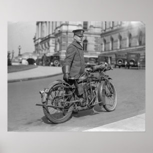 Affiche Policier à moto, 1924. Photo ancienne