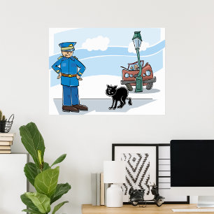 Affiche Policier Et Chat Noir