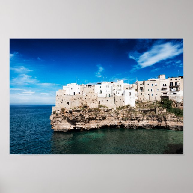 Affiche Polignano a Mare maisons sur une falaise dans les  (Devant)