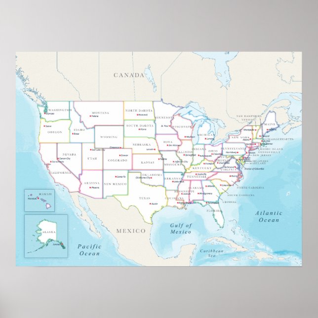 Affiche Political map of the United States with capitals. (Devant)