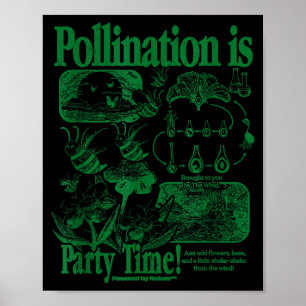 Affiche Pollinisation abeille vintage rétro insecte fleur