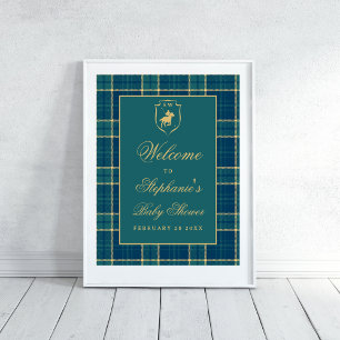 Affiche Polo classique vert à carreaux Baby Shower Équestr