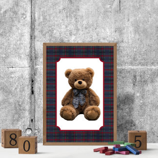 Affiche Polo Teddy Bear Tartan Plaid Baby Boy Kids Nursery