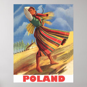 Affiche Pologne, femme de village dans le champ