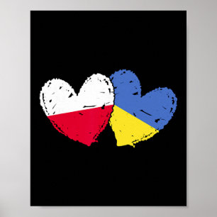 Affiche Pologne Ukraine Drapeaux Cœur Drapeaux Polonais Uk