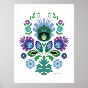 Affiche Polonais Art Fleur Bleu clair