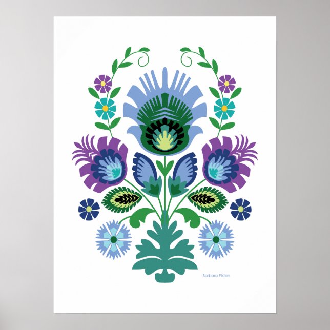 Affiche Polonais Art Fleur Bleu clair (Devant)