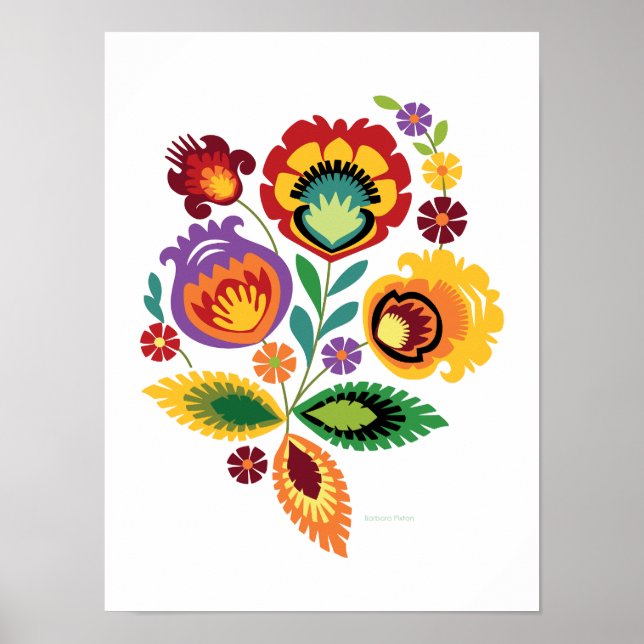 Affiche Polonais Art folklorique Orange Fleur (Devant)