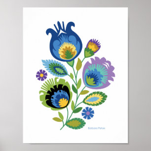 Affiche Polonais Floral bleu foncé Papercut Design