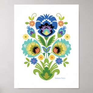Affiche Polonais Floral Bleu & Turquoise Papercut Design