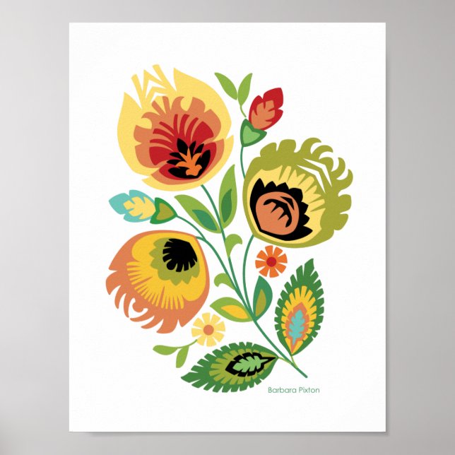 Affiche Polonais Floral brillant Yellow Papercut Design (Devant)
