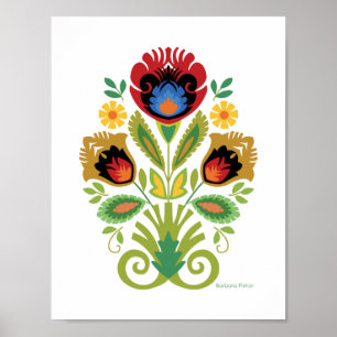 Affiche Polonais Floral Rouge foncé Papercut design