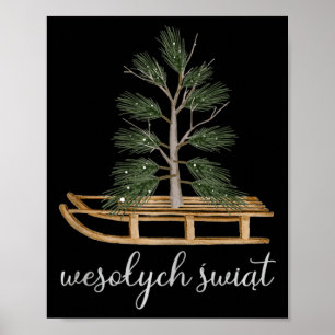 Affiche Polonais Joyeux Noël Wesolych Swiat Sled Et Tire