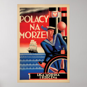 Affiche polonaise des années 1930 Polonais au bord