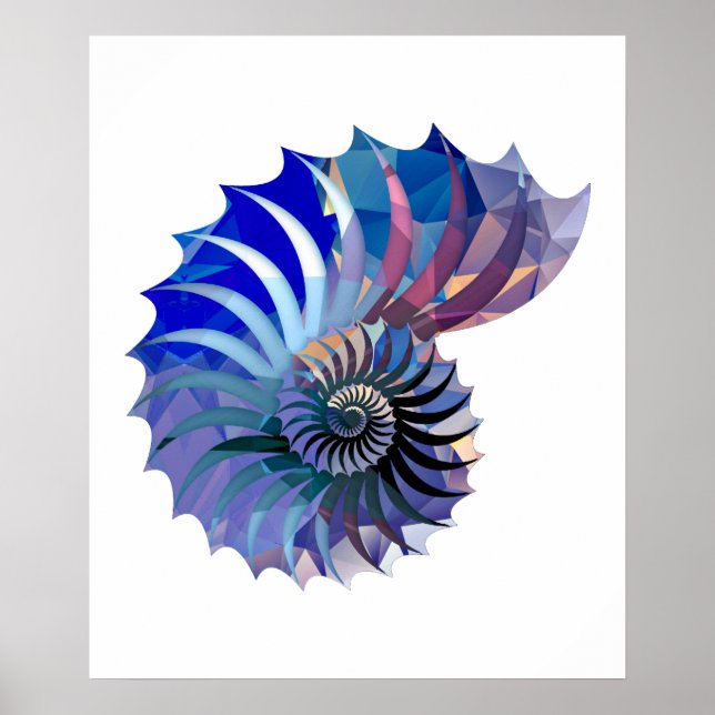 Affiche Polygone Mosaïque Nautilus Coquille Bleu & Pourpre (Devant)