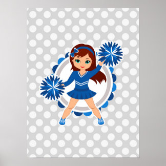 Affiche Pom-pom girl Bleue Brunette - Mignonne Cheval