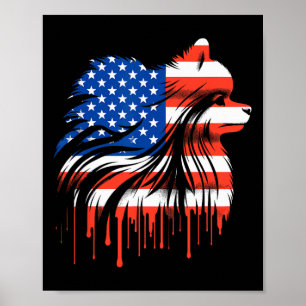 Affiche Pomeranian Paint Drip Drapeau Américain Usa 4 Juil