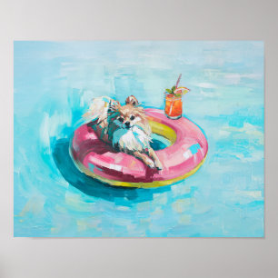 Affiche Poméranie Pool Flotter Art Imprimer : Chien d'été