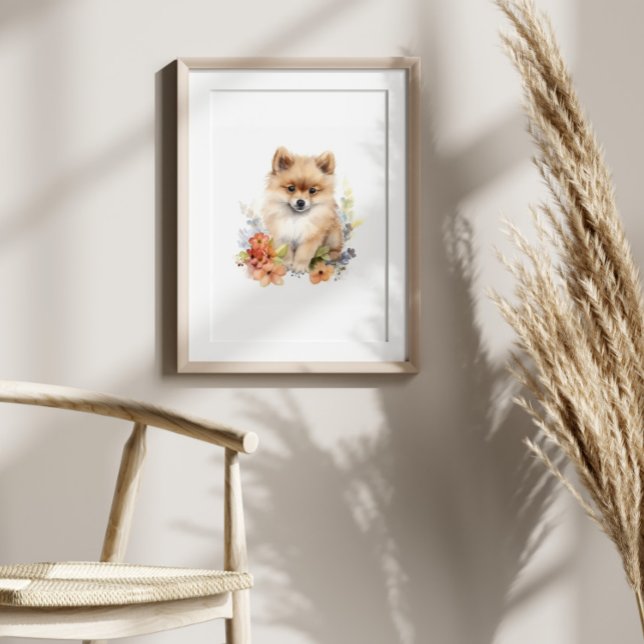Affiche Poméranie Puppy Pet Aquarelle (Créateur téléchargé)