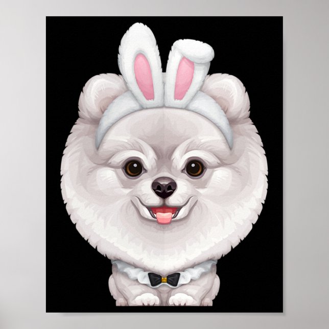 Affiche Poméranien Blanc Dans Le Costume Lapin De Pâques (Devant)