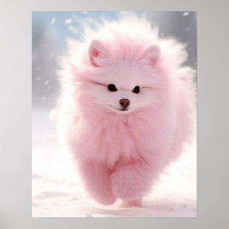 Affiche Poméranien rose dans la neige
