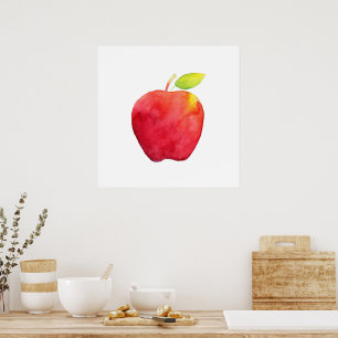 Affiche Pomme d'aquarelle rouge