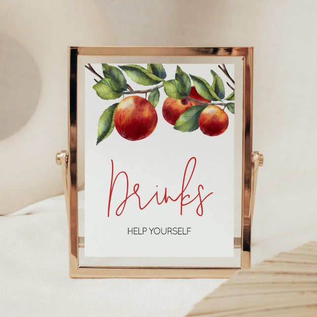 Affiche Pomme de notre Baby shower oculaire Boissons (Red Apple Baby Shower Drinks Sign)