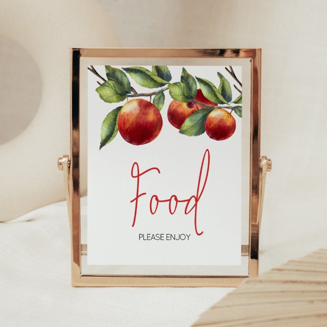Affiche Pomme de notre Baby shower oeil nourriture (Red Apple Baby Shower Food Sign)