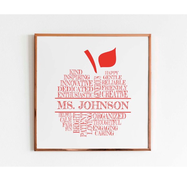 Affiche Pomme de typographie pour l'enseignant avec le nom (Créateur téléchargé)