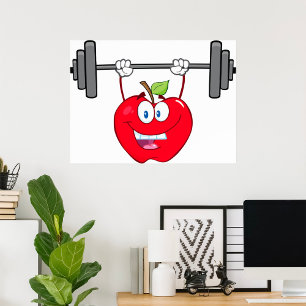 Affiche Pomme Poids de levage Fitness Caractère de fruits
