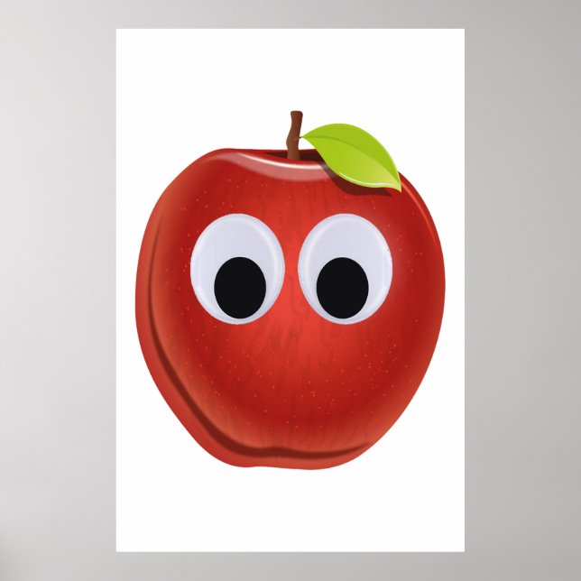 Affiche Pomme rouge drôle avec yeux de googly (Devant)