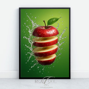 Affiche Pomme rouge flottante avec éclaboussure d'eau Art 