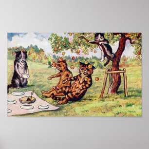 Affiche Pomme tombant sur deux chats à un pique-nique, Lou