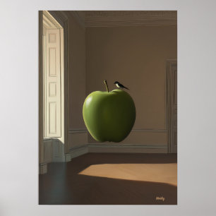 Affiche Pomme verte flottante et oiseau – Paysage onirique