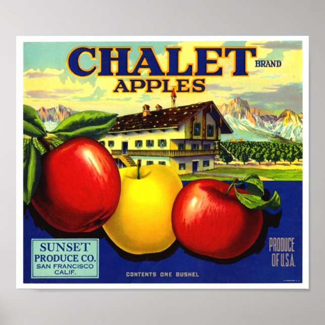 Affiche Pommes Chalet Brand Sunset Produce Co (Devant)