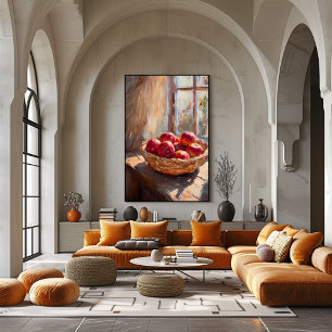 Affiche Pommes dans un panier près d'une fenêtre ensoleill