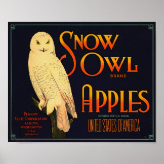 Affiche Pommes de marque Snow Owl Yakima Washington