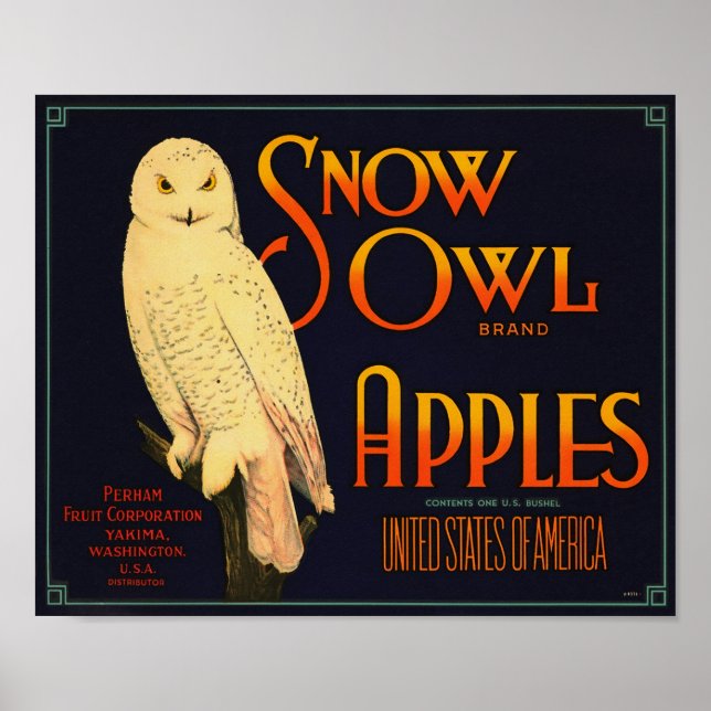 Affiche Pommes de marque Snow Owl Yakima Washington (Devant)