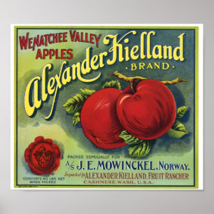 Affiche Pommes Vintage Wenatchee Cashmere Fruit de Washing
