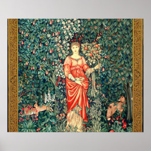 AFFICHE POMONA TENANT DES FRUITS EN VERDURE, ANIMAUX FORES