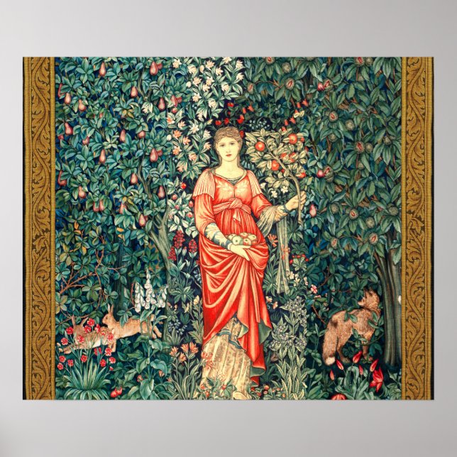 AFFICHE POMONA TENANT DES FRUITS EN VERDURE, ANIMAUX FORES (Devant)