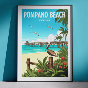 Affiche Pompano Beach Floride vintage