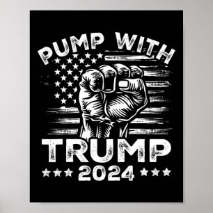 Affiche Pompe Drapeau Américain Trump 2024 Avec Poing de D
