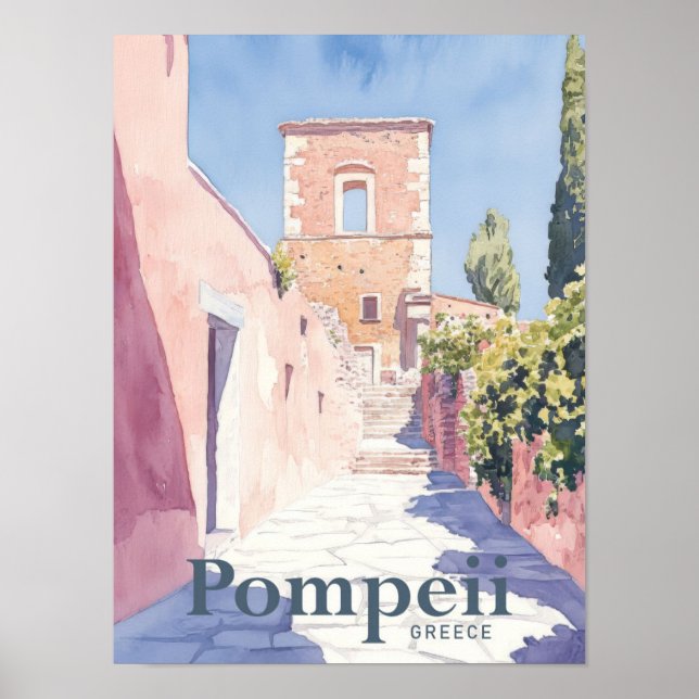 Affiche Pompée Grèce Aquarelle Peinture Voyage (Devant)