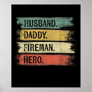 Affiche Pompier de l'herbe Mens Husband Daddy Fireman Hero