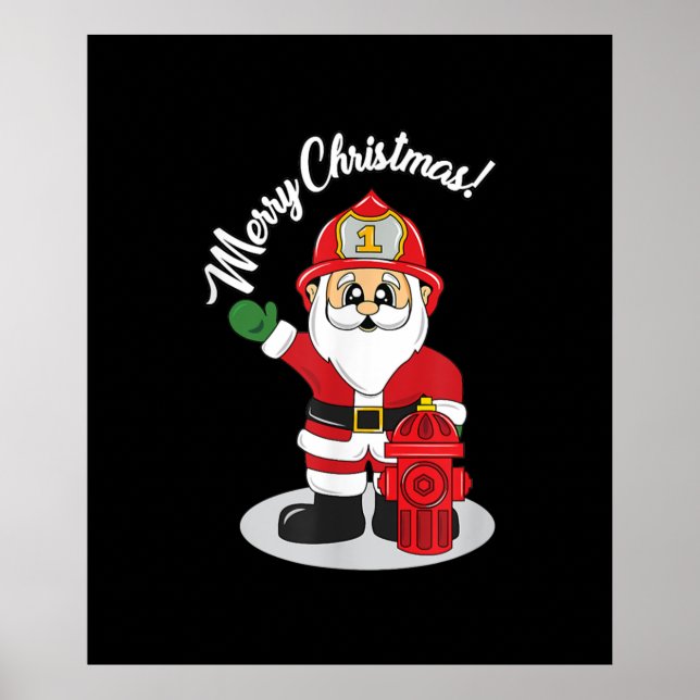 Affiche Pompier de Noël Père Noël hiver (Devant)