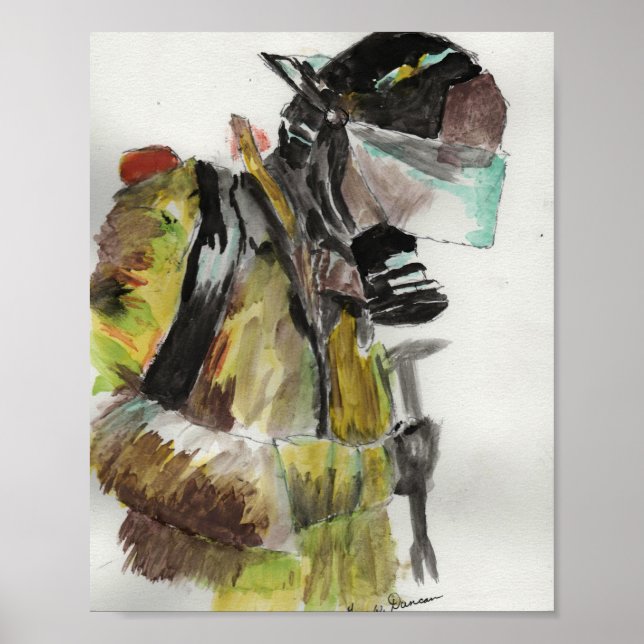 Affiche Pompier en aquarelle (Devant)