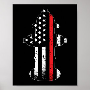 Affiche Pompier hydrant de pompiers Ligne rouge mince